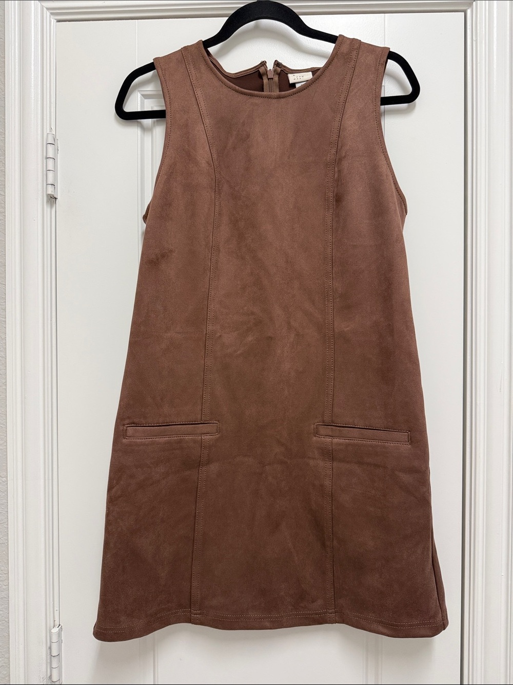 A New Day Sleeveless Mini Suede Shift Dress in Chocolate Brown